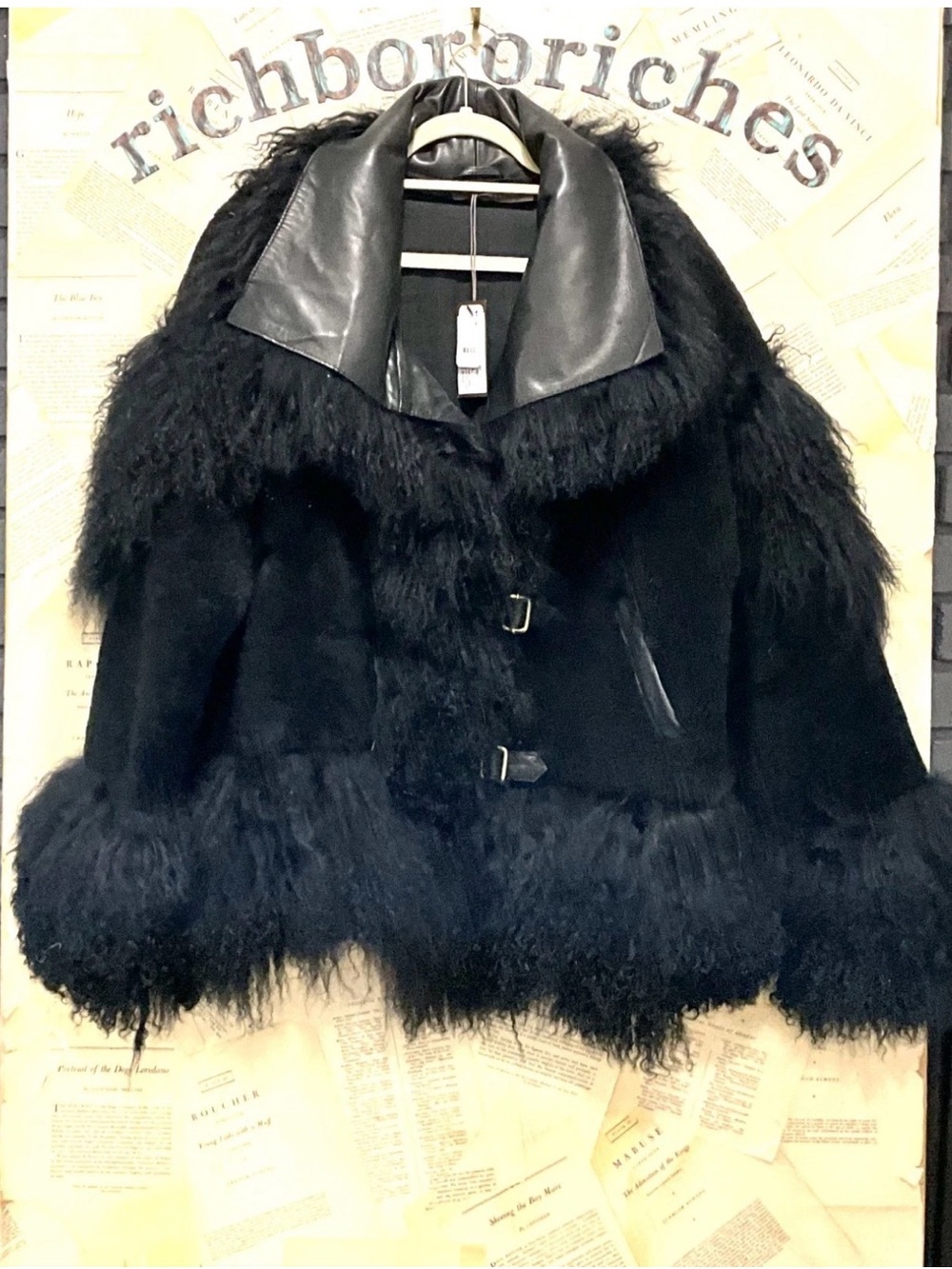 Free People Nicholas K Taos Upcycled Shearling Coat Fur Collar Trim Black - Picture 6 of 7